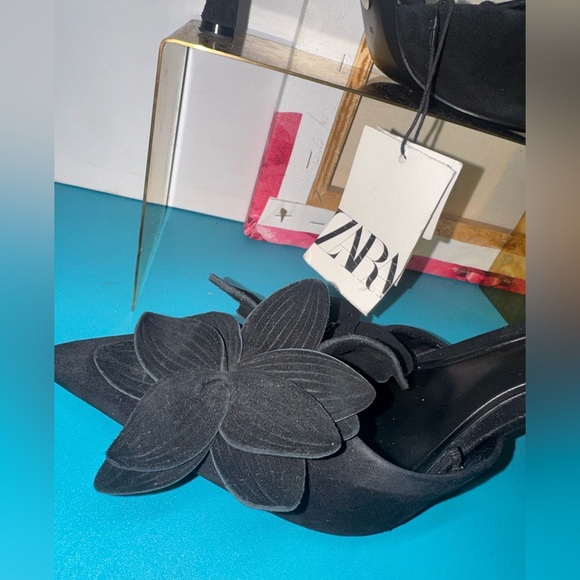 Zara heels pointed suede flower high heels - Picture 4 of 12